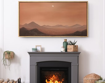 Desert Mountain Wall Art, Large Framed Terracotta Landscape Canvas Print, Minimalist Warm Neutral Decor for Serene Bedroom or Living Room