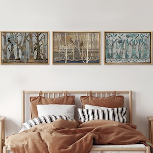 Framed Canvas Wall Art Set of 3 Abstract Trees Nature Rustic Landscape Prints Minimalist Vintage Art Modern Farmhouse Wall Decor