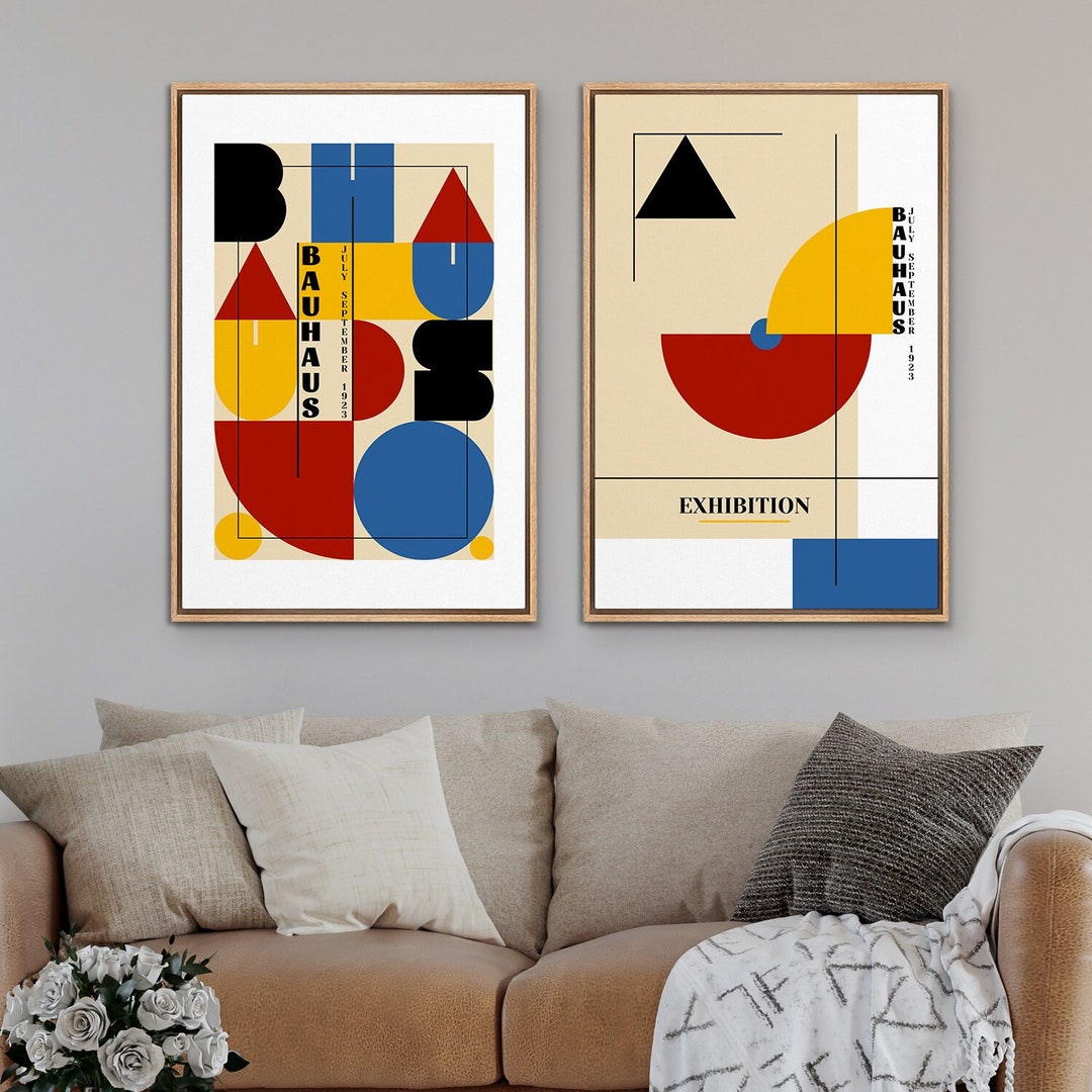 Framed Canvas Wall Art Set of 2 Bauhaus Art Print Abstract Mid Century ...