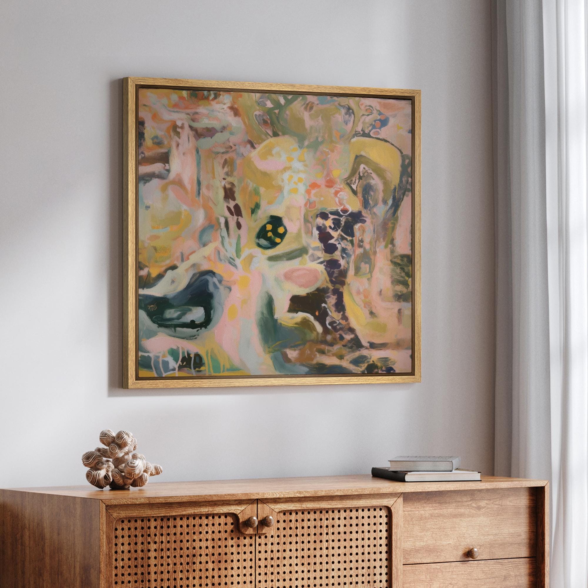 Pastel Abstract Expressionism Wall Art, Framed Modern Colorful Canvas ...