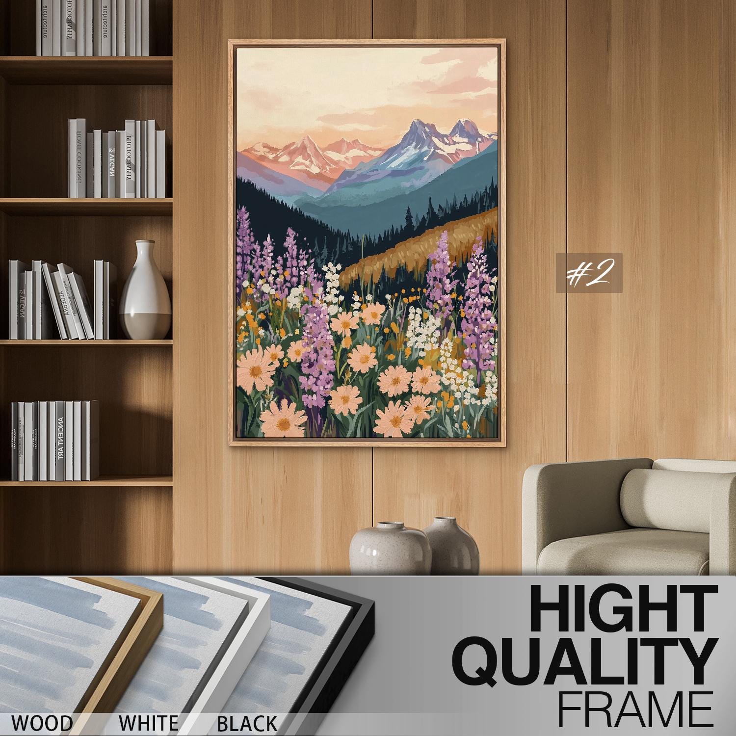 Mountain Wildflower Wall Art Set of 3 - Framed Pastel Canvas Prints ...