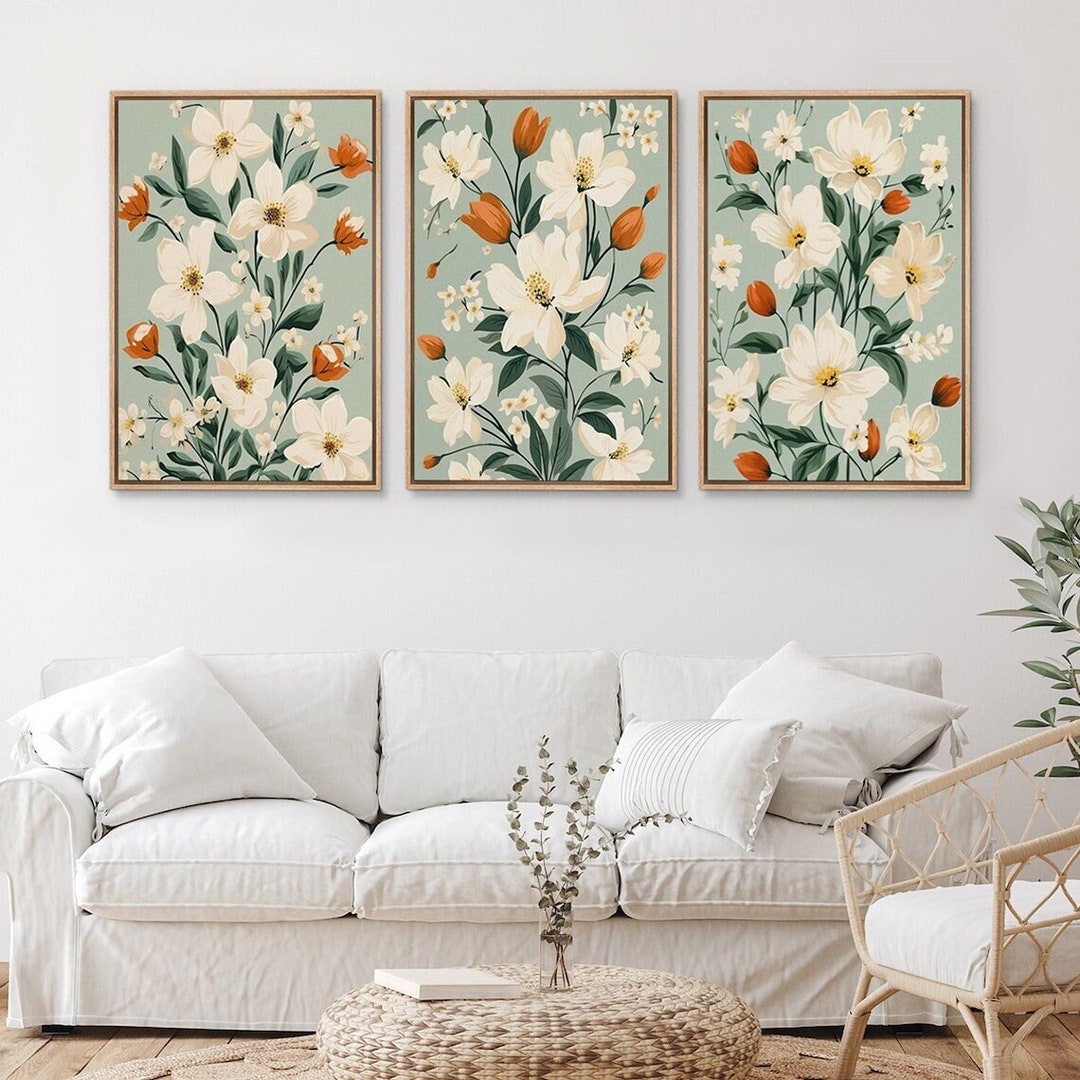 Framed Canvas Wall Art Set of 3 Lily Tulip Flowers Floral Botanical ...
