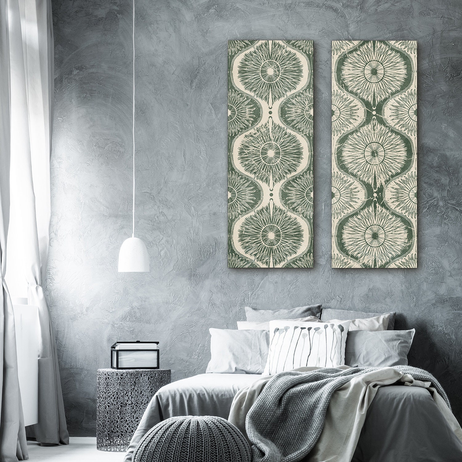 Framed Canvas Wall Art Set of 2 Retro Sage Green Abstract Floral ...