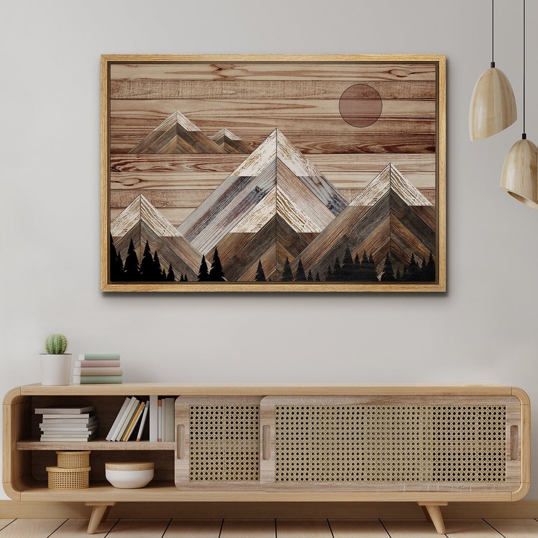 Framed Canvas Wall Art Sunset Mountain Landscape Abstract Illustrations ...