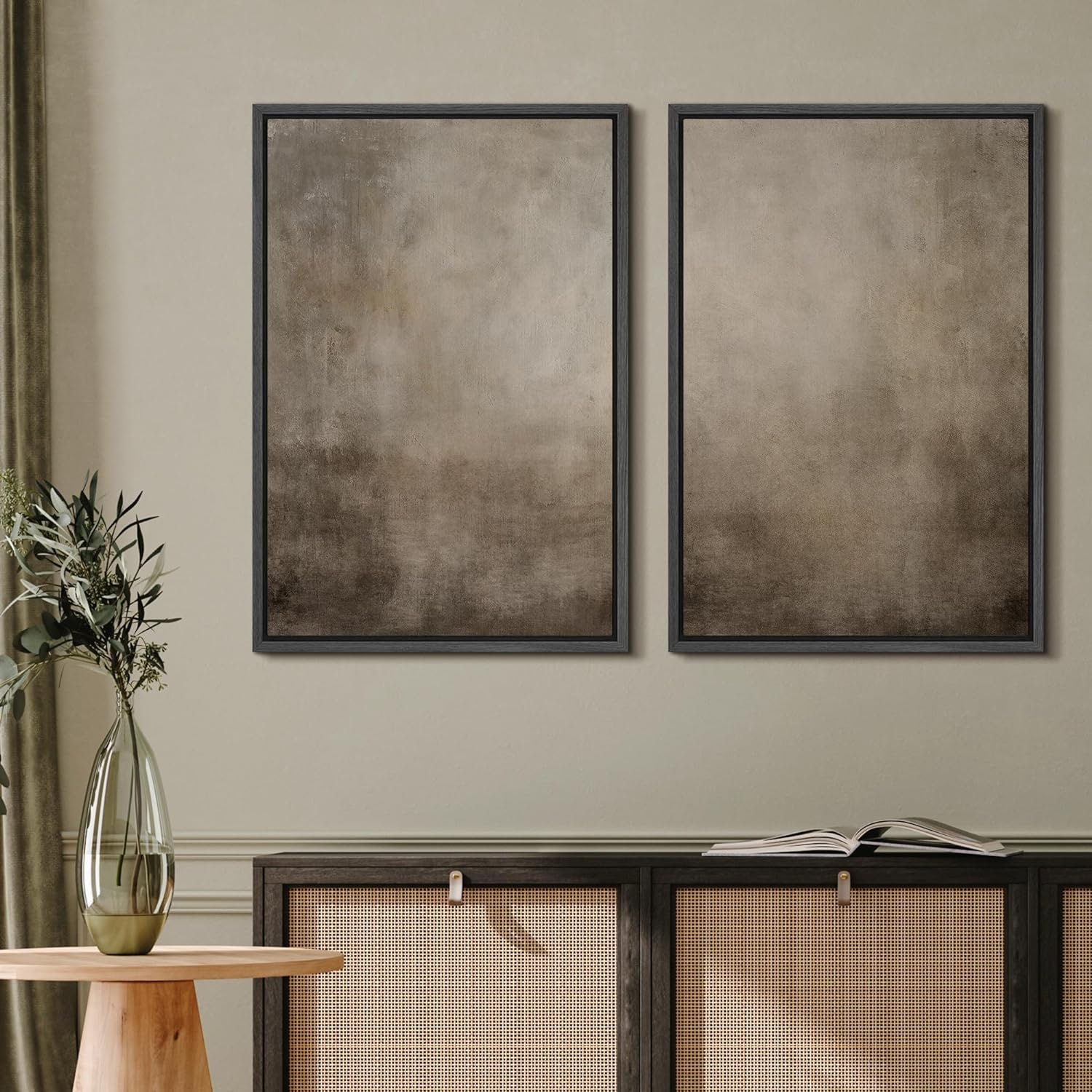 Framed Canvas Wall Art Print Set of 2 Abstract Beige Brown Art Print ...
