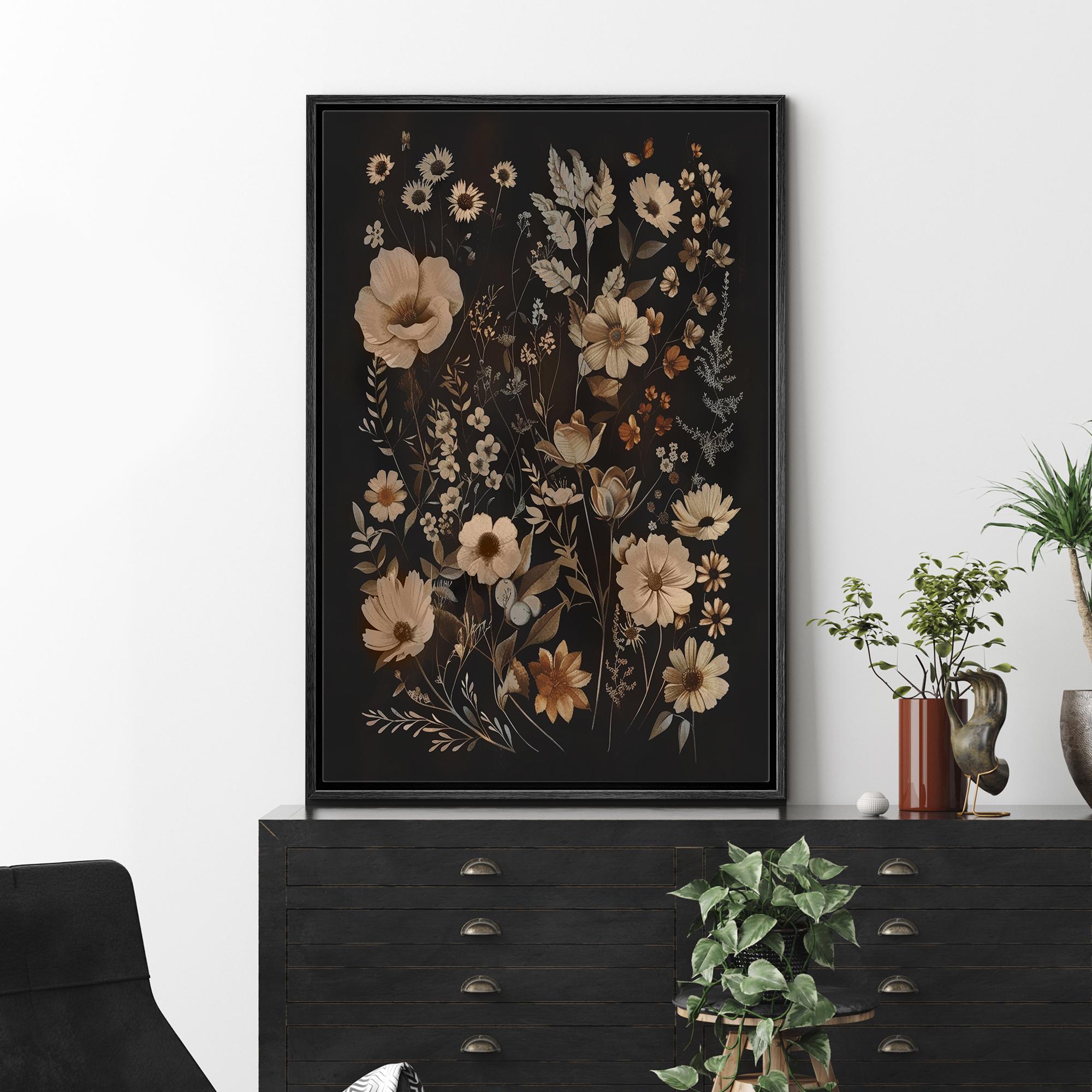 Framed Canvas Wall Art Prints Abstract Dark Black Moody Flower Wall ...