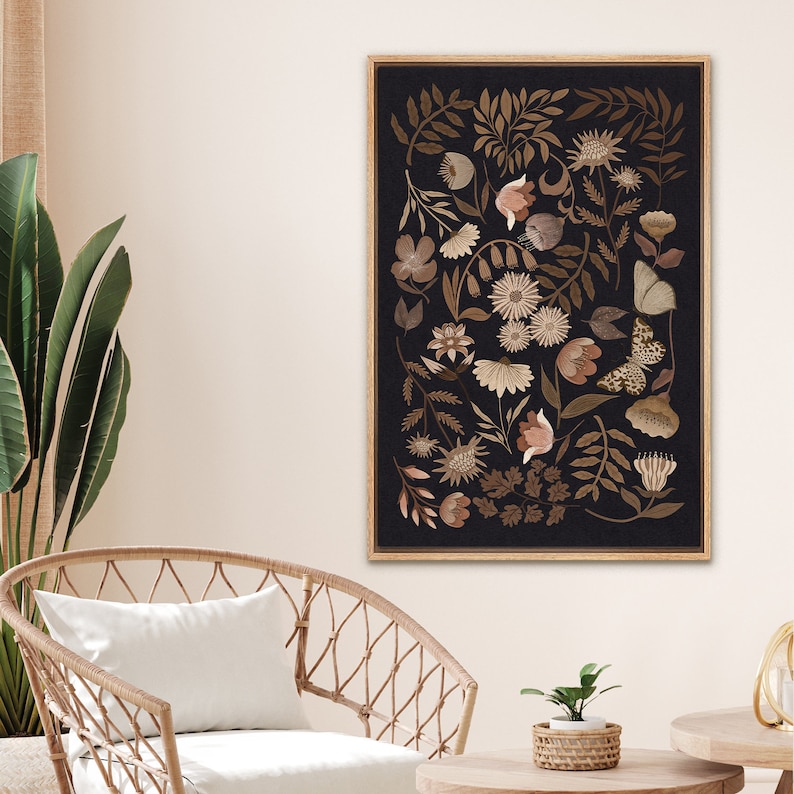 Framed Canvas Wall Art Moody Flowers Floral Botanical Print Minimalist Modern Art Boho Wall Decor 画像 5