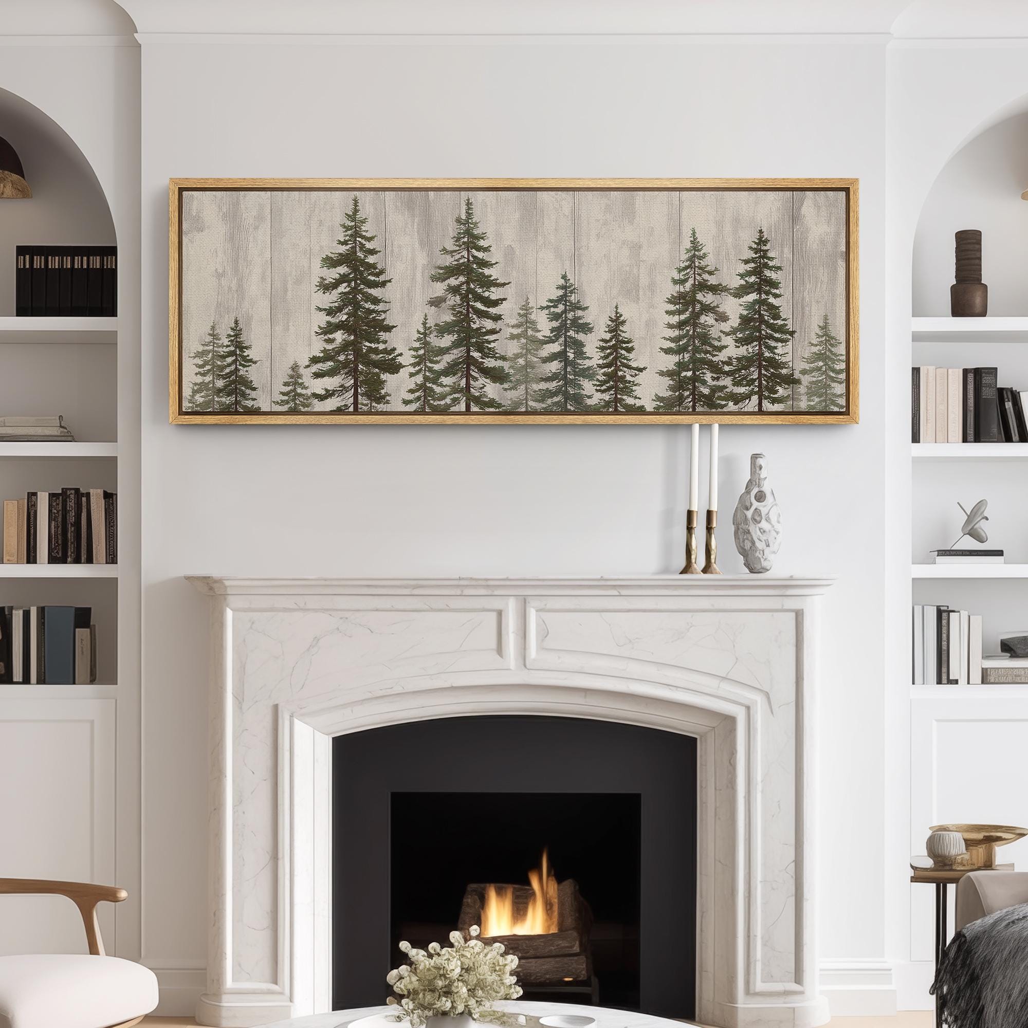 Large Framed Pine Tree Forest Wall Art, Woodland Landscape Canvas Print ...