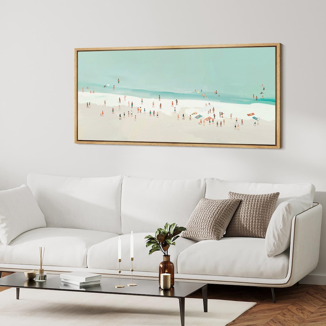 Framed Canvas Wall Art Minimalist Abstract Coastal Beach Prints Ocean ...