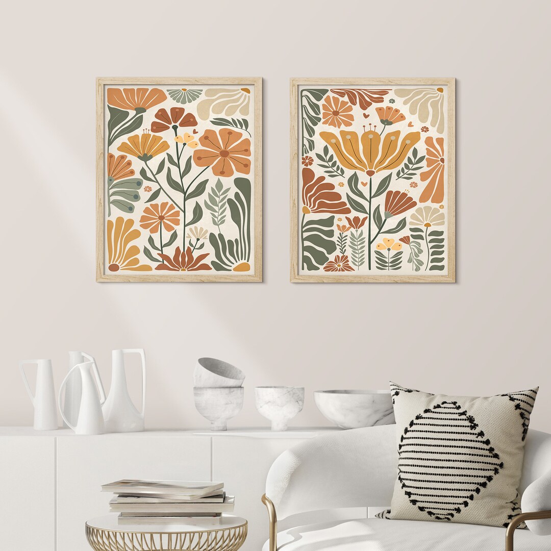Framed Gallery Wall Art Print Set of 2 Colorful Wildflower Botanical ...