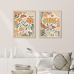 Framed Gallery Wall Art Print Set of 2 Colorful Wildflower Botanical Floral Prints Minimalist Modern Boho Wall Art Living Room Decor