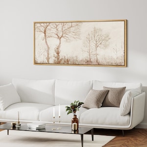 Framed Canvas Wall Art Print Autumn Forest Landscape Minimalist Mid Modern Century Large Wall Art Decor Living Room