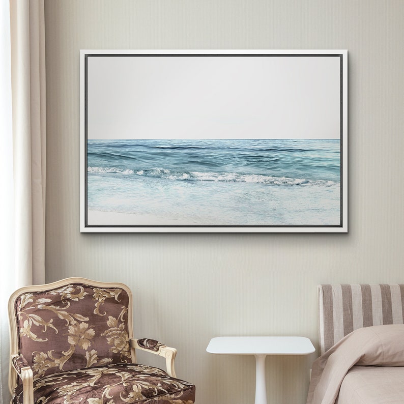 Framed Canvas Wall Art Blue Beach Ocean Photography Prints Minimalist ...