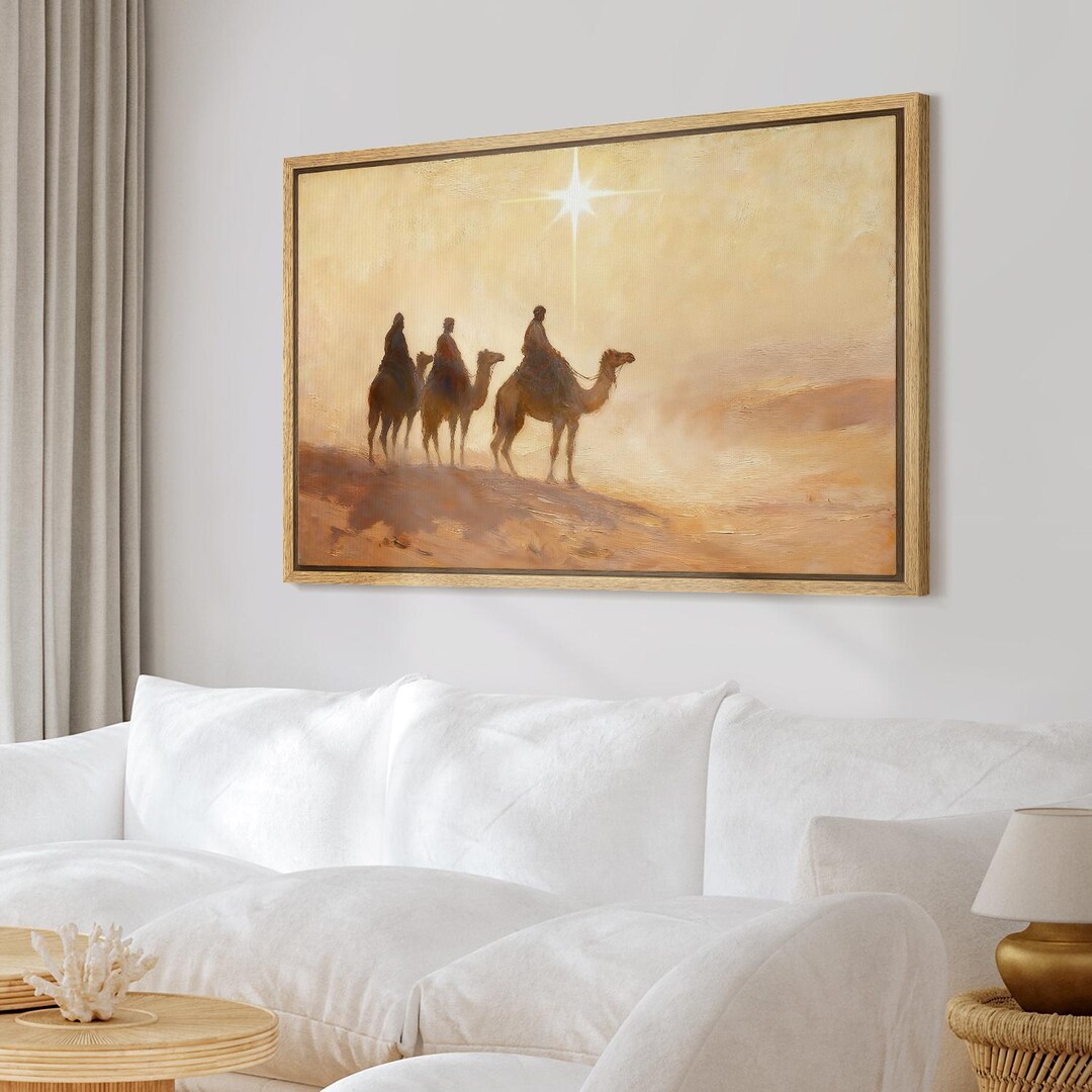 Framed Three Wise Men on Camels Nativity Wall Art, Bethlehem Star ...