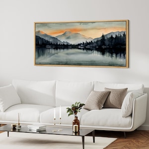 Framed Canvas Large Wall Art Forest Mountain Landscape Art Print Horizontal Panoramic Nature Wall Art Living Room Decor