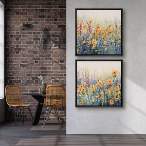 Framed Canvas Wall Art Set Pastel Wildflowers Floral Botanical Prints ...