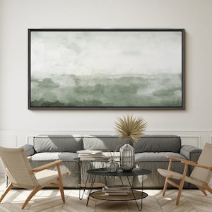 Framed Canvas Wall Art Abstract Sage Green Print Panoramic Wall Art ...