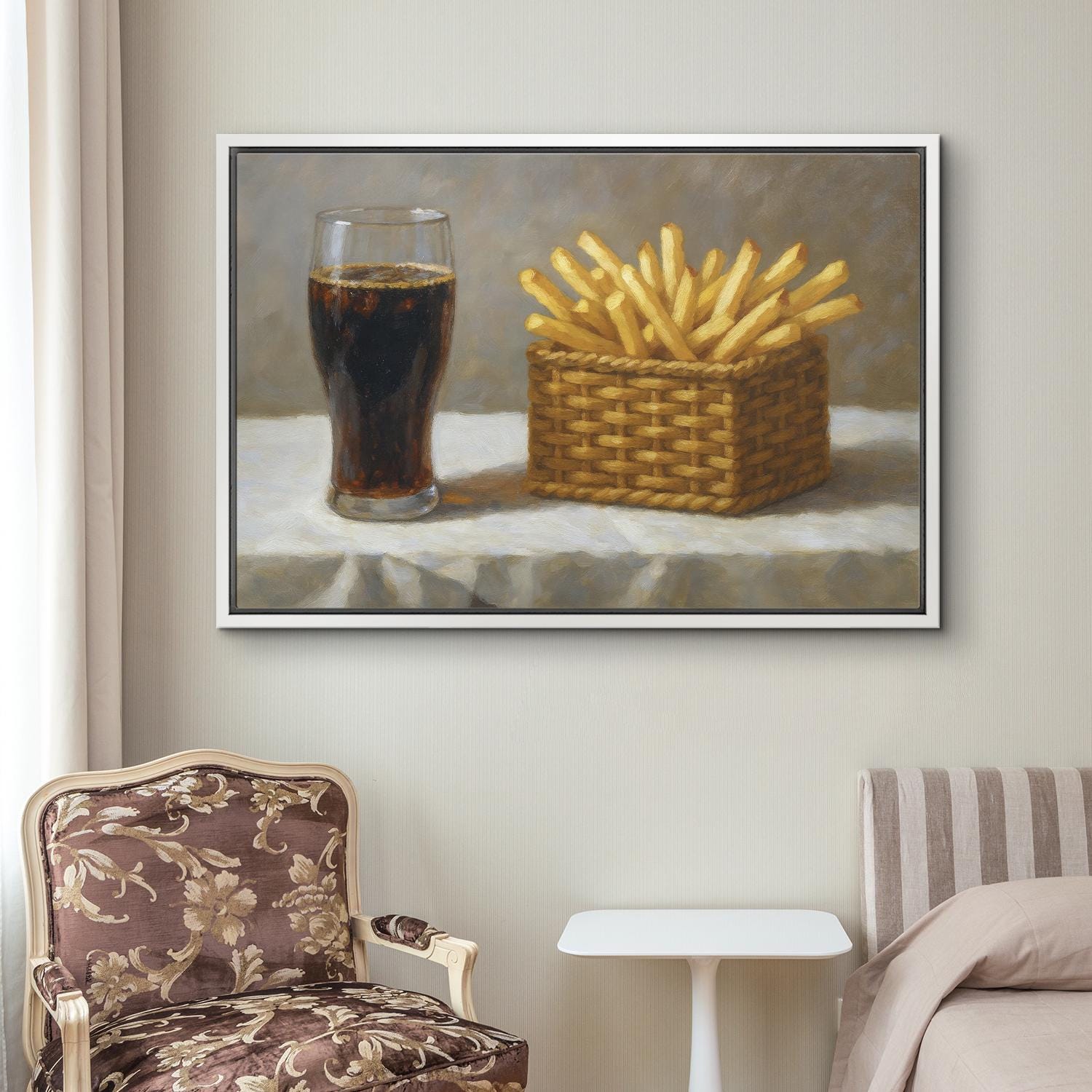 Framed French Fries & Cola Still Life Wall Art, Vintage Food Oil ...