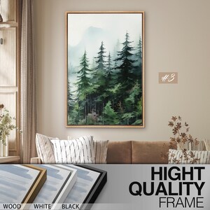 Framed Canvas Wall Art Set of 3 Green Watercolor Forest Landscape ...