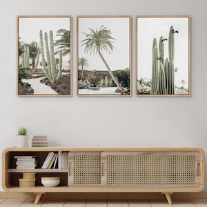 Framed Canvas Wall Art Set of 3 Green Cactus Desert Landscape Photography Prints Minimalist Modern Art Western Decor image 4