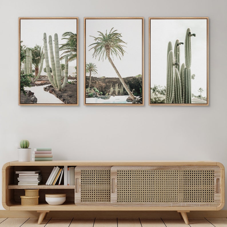 Framed Canvas Wall Art Set of 3 Green Cactus Desert Landscape Photography Prints Minimalist Modern Art Western Decor image 4