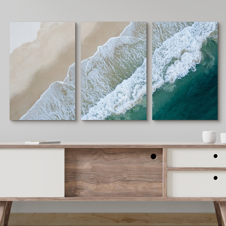 Framed Canvas Wall Art Set of 3 Emerald Green Beach Ocean Photography ...