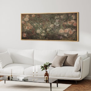 Framed Canvas Wall Art Abstract Wildflower Field Print Botanical Rose Flower TV Art Vintage Digital Print Large Wall Art Decor