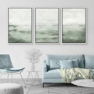 Sage Green Abstract Landscape Framed Wall Art Set of 3, Misty Neutral ...