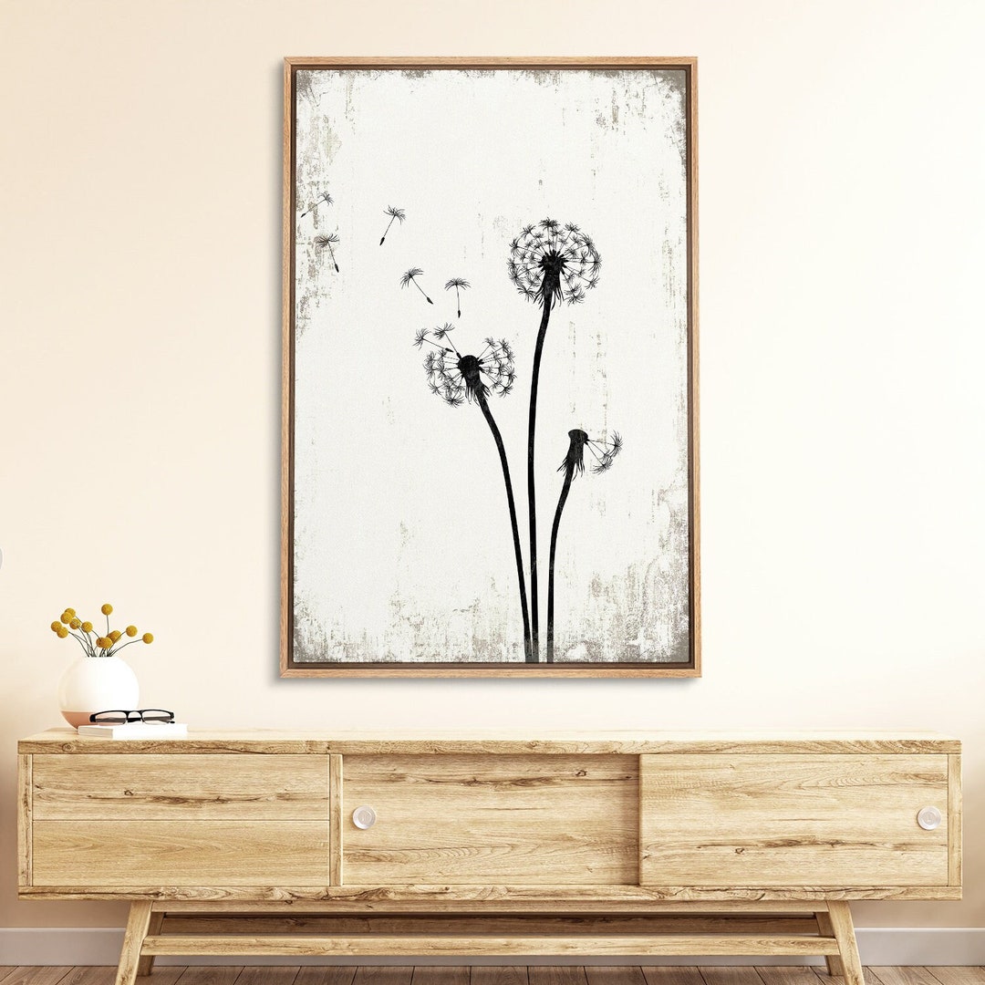 Framed Canvas Wall Art Abstract Black White Dandelion Flowers Art ...