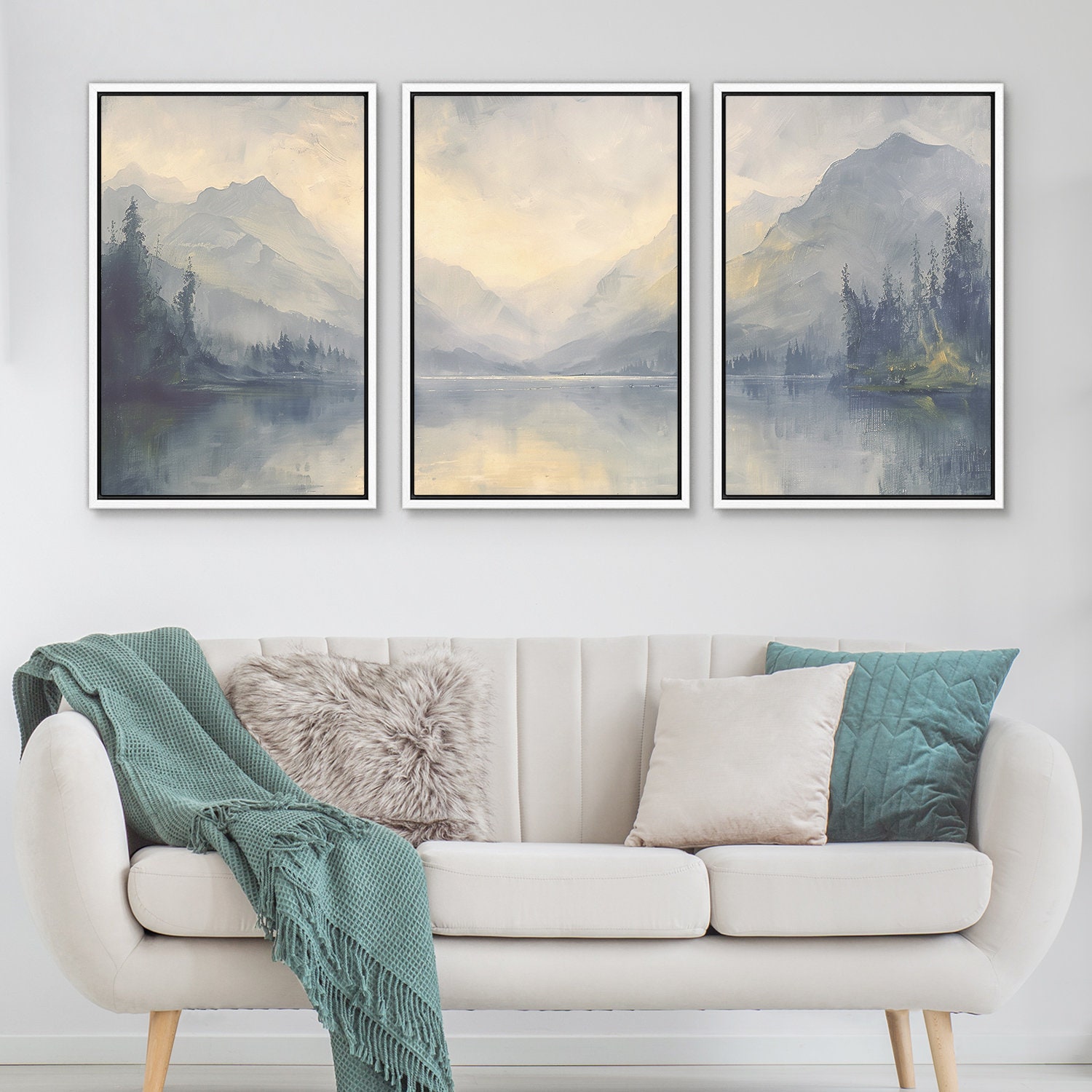 Framed Canvas Wall Art Prints Set of 3 Abstract Forest Mountain ...