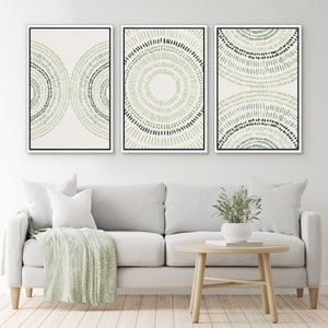 Framed Canvas Wall Art Set of 3 Sage Green Abstract Wood Tree Rings ...