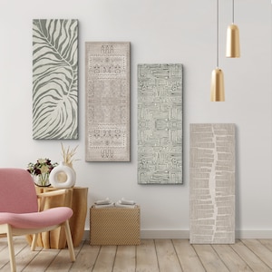 Canvas Wall Art Set of 4 Green Beige Abstract Geometric Illustration Prints Mid Century Modern Wall Art Boho Wall Decor