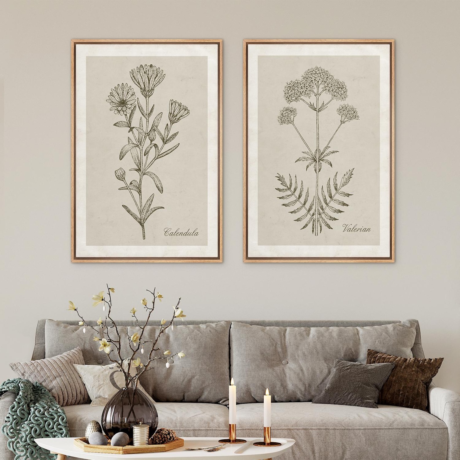 Framed Canvas Wall Art Set of 2 Vintage Wildflower Floral Botanical ...