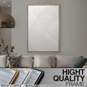 Framed Canvas Wall Art Set of 3 White Abstract Prints Neutral Textured ...