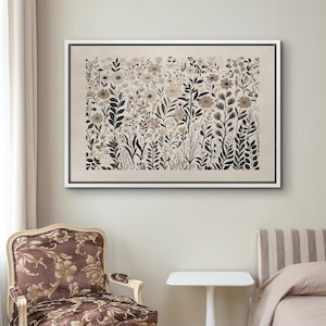 Neutral Wildflower Wall Art - Framed Botanical Canvas Print, Beige ...