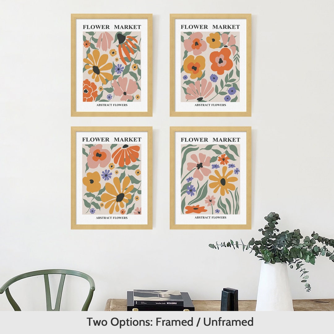 Framed Prints Wall Art Set of 4 Flower Market Abstract Floral Botanical ...