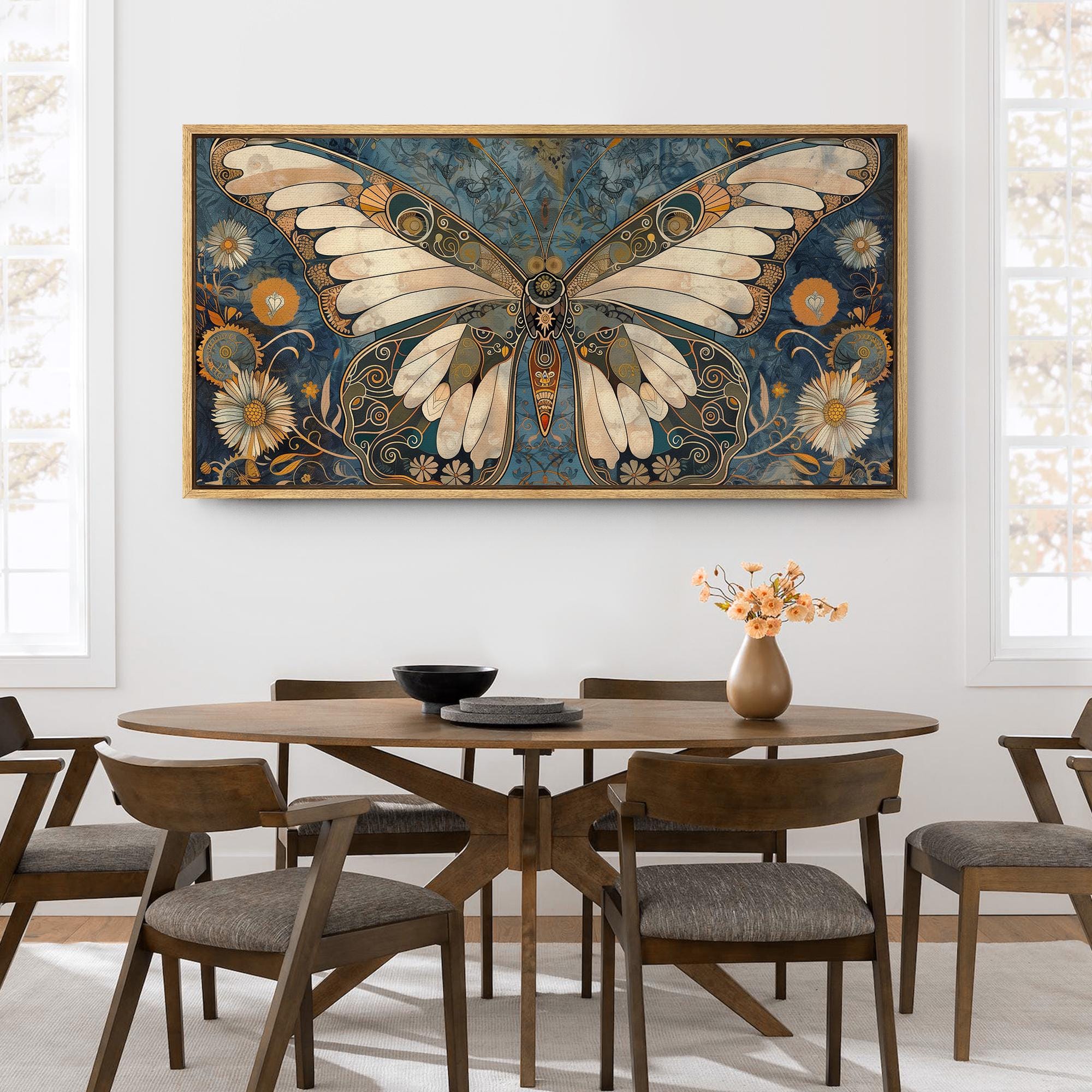 Framed Canvas Large Wall Art Intricate Butterfly Prints With Floral ...