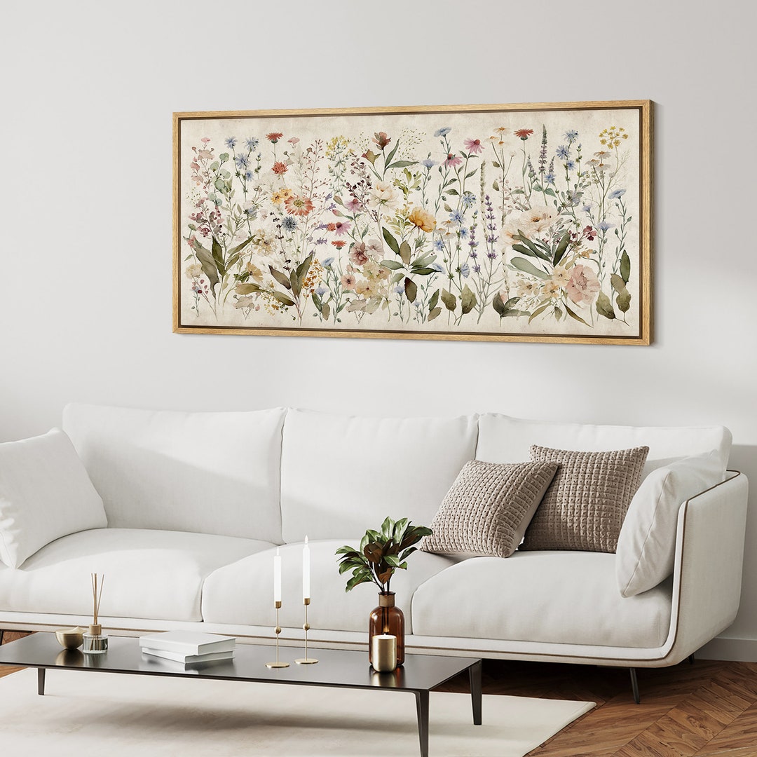 Framed Canvas Large Wall Art Watercolor Wildflower Floral Botanical ...