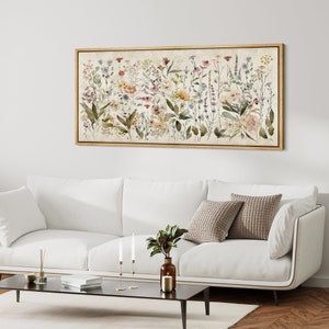 Framed Canvas Large Wall Art Watercolor Wildflower Floral Botanical Print Minimalist Modern Boho Wall Art Horizontal Art Prints Decor