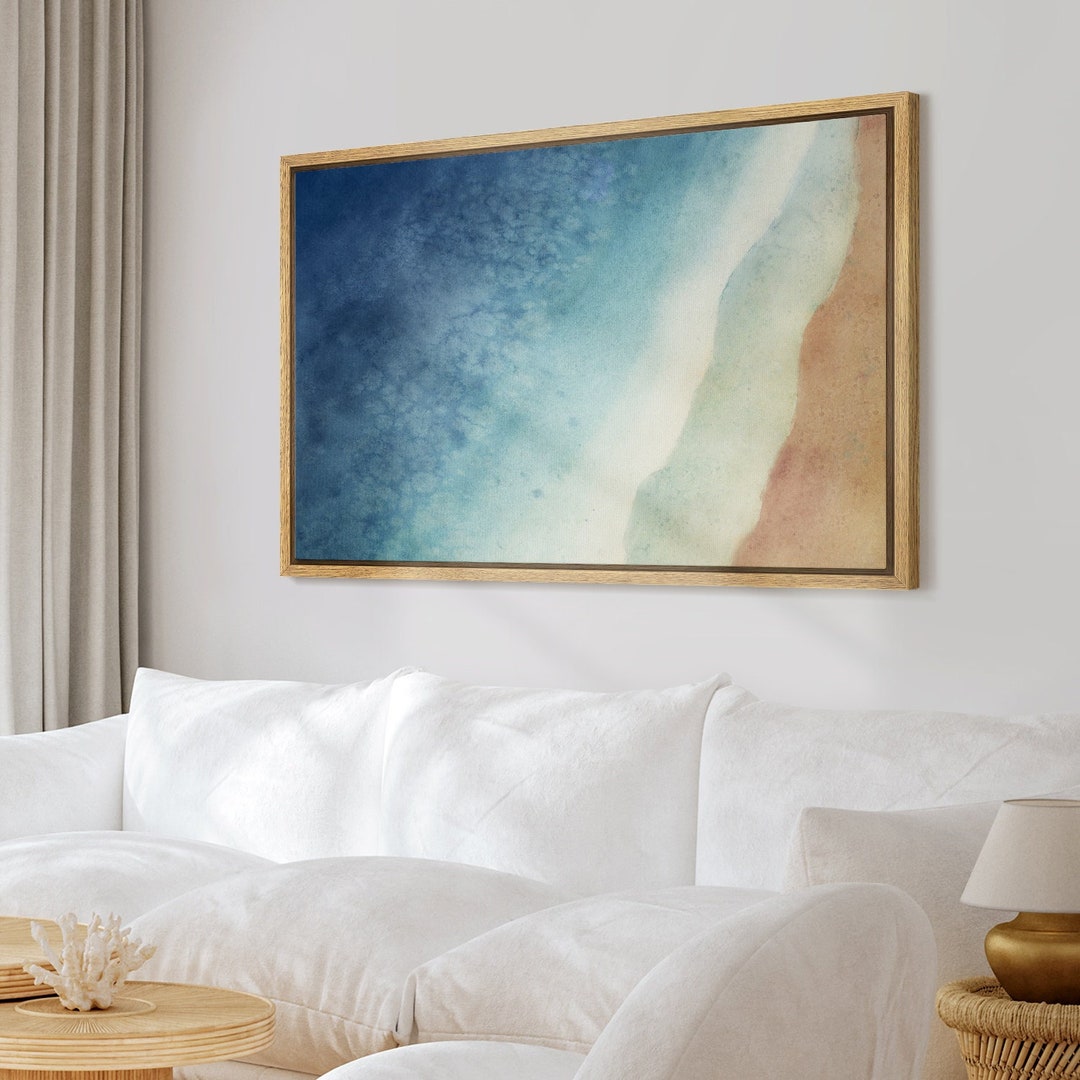Framed Canvas Wall Art Prints Abstract Blue Ocean Beach Art Print ...