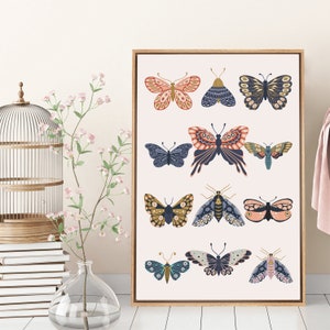 Framed Canvas Wall Art Floral Butterfly Print Mid Century Modern Art Boho Wall Decor image 4