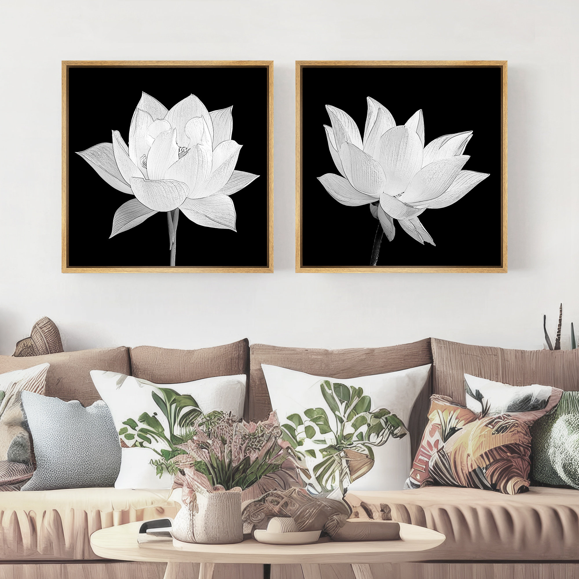 Moderne Paardebloem Bloem Canvas Schilderij Zwart en Wit