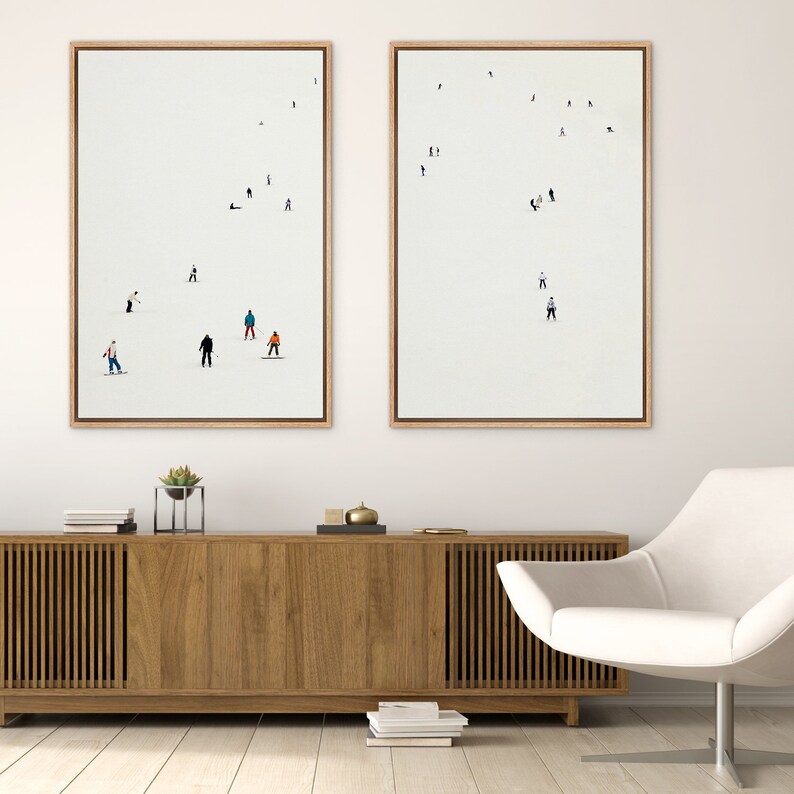 Framed Canvas Wall Art Set of 2 Winter Ski Snowboarders Photography ...