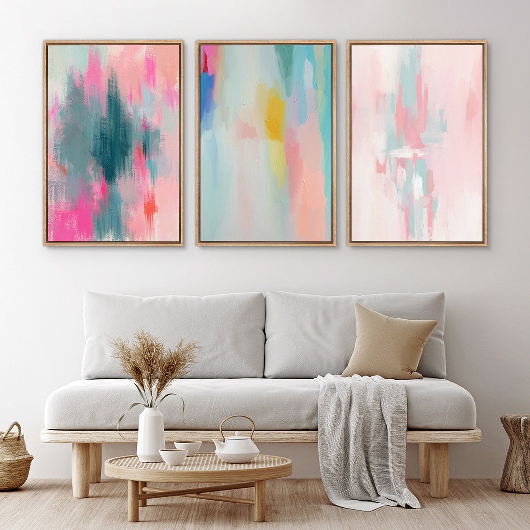 Framed Canvas Wall Art Set Colorful Abstract Prints Minimalist Modern ...