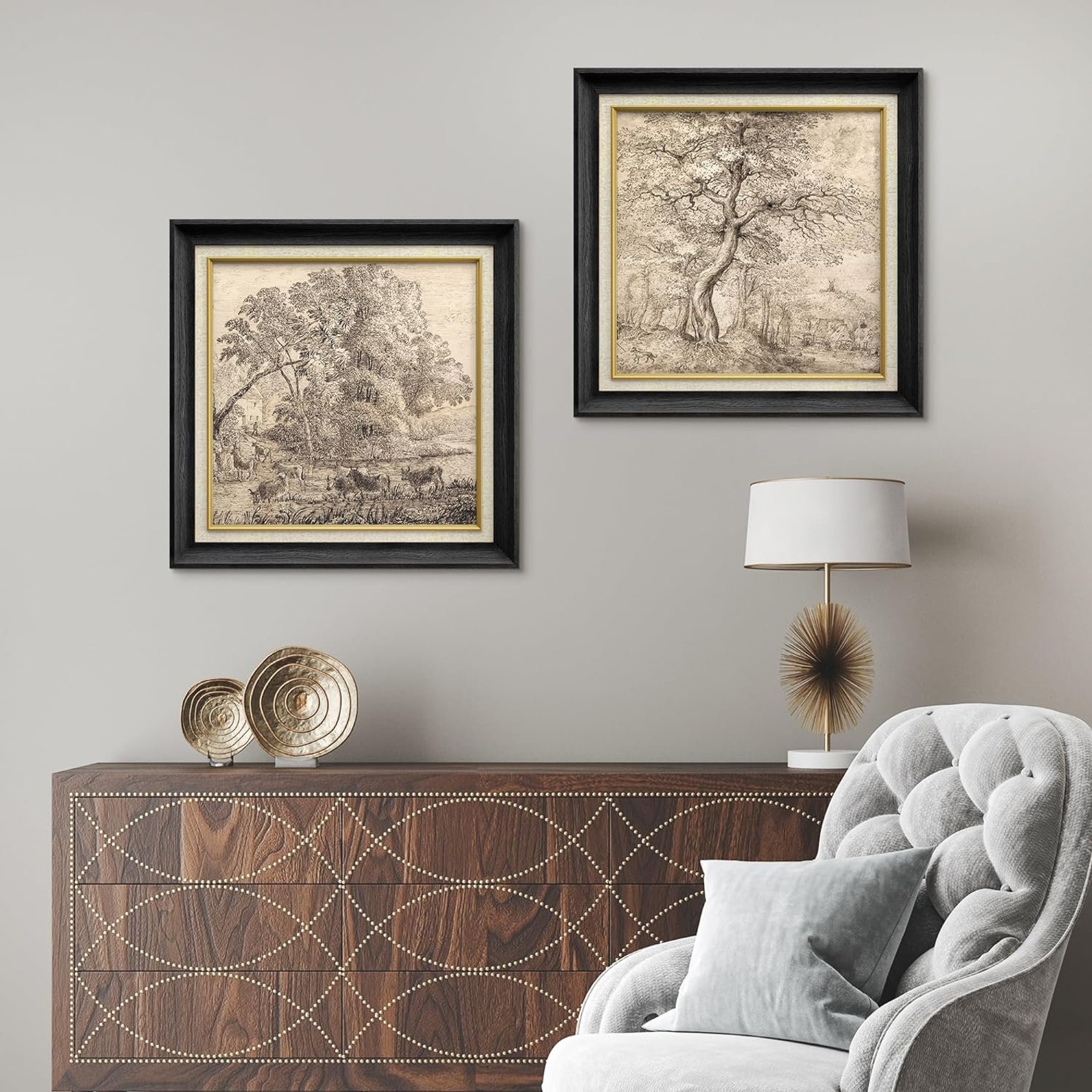 Premium Framed Wall Art Set of 2 Vintage Countryside Forest Tree ...