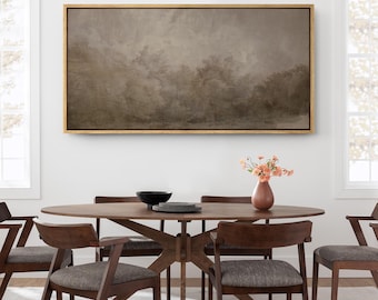 Large Framed Neutral Abstract Landscape Wall Art, Earth Tone Forest Horizon Canvas Print, Minimalist Moody Nature Decor