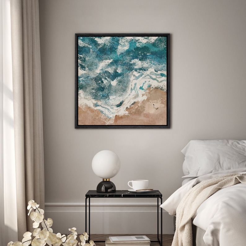 Framed Canvas Wall Art Print Abstract Blue Beach Ocean Wave Photography ...