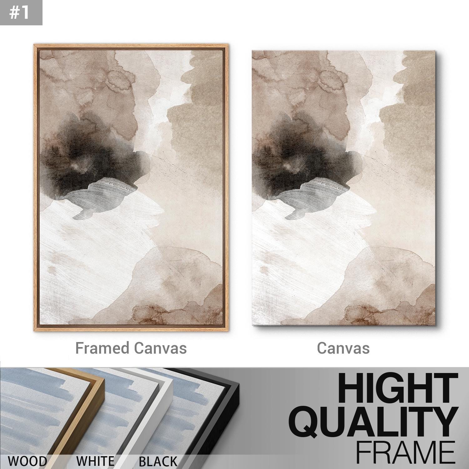 Framed Canvas Wall Art Print Set of 2 Abstract Beige Brown Art Print ...