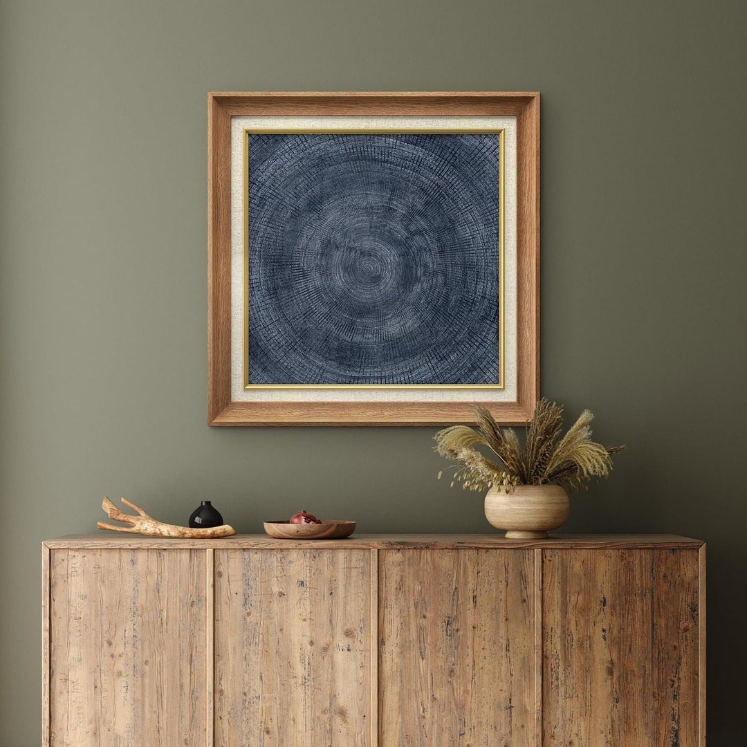 Premium Framed Wall Art Navy Blue Tree Rings Landscape Print Antique ...
