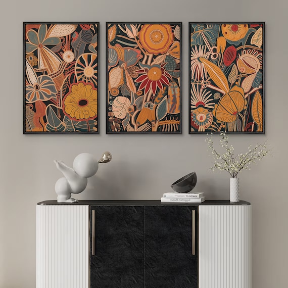 Framed Canvas Wall Art Prints Set of 3 Flowers Bouquet